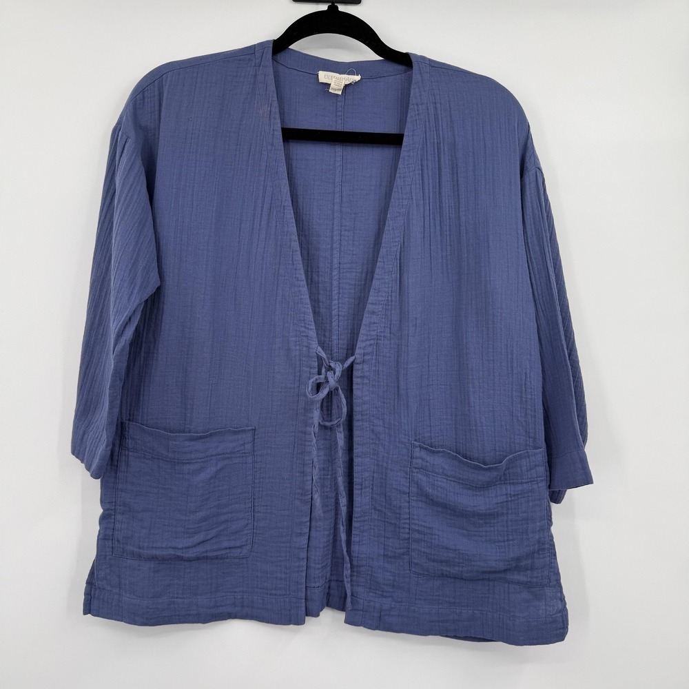Eileen Fisher Blouse Womens XXS Blue Kimono V-Neck 3/4 Sleeve Relaxed Breathable